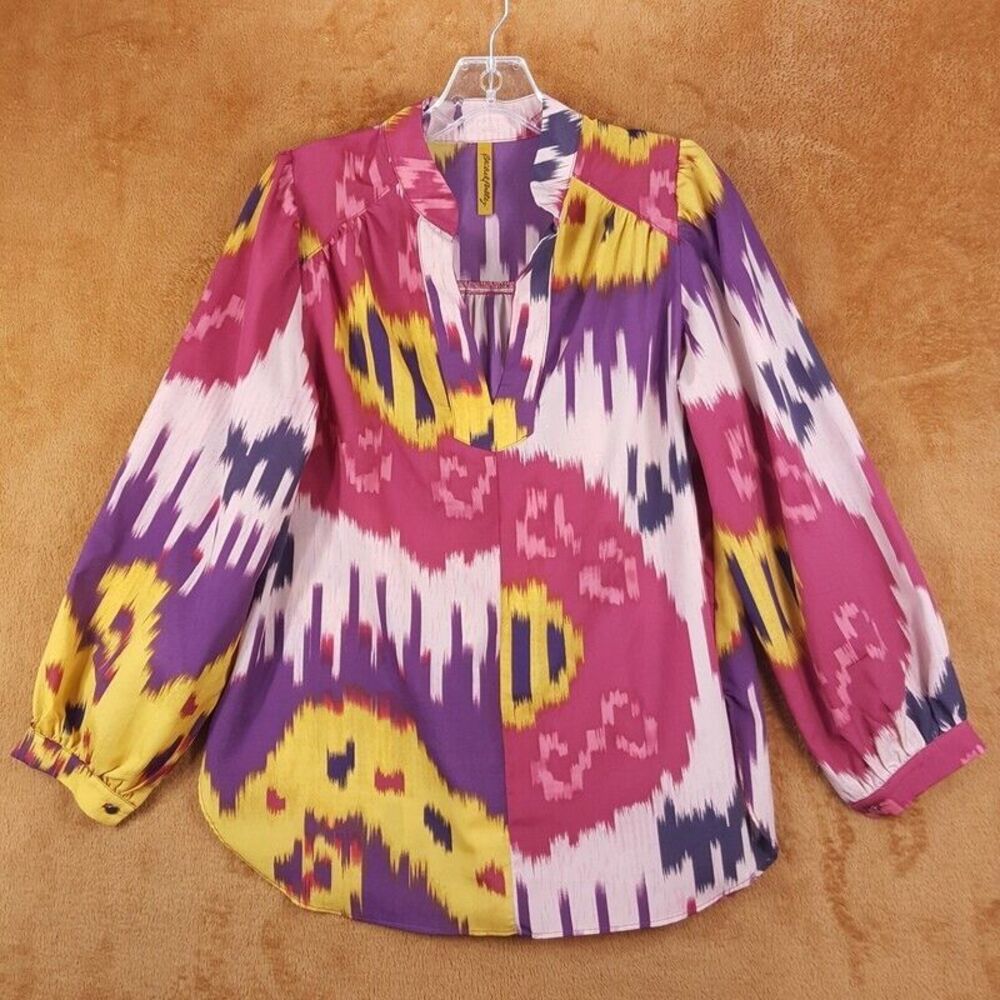 RACHEL PALLY Top Womens Small Purple Pullover Geometric Peasant Lightweight Slit